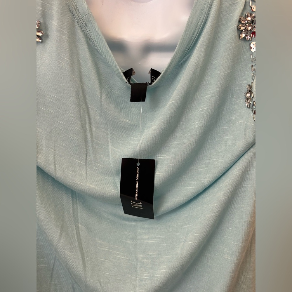 Inc International Concepts Cold Shoulder Top Women’s M Blue Dusk Sequin NWT - Picture 6 of 7